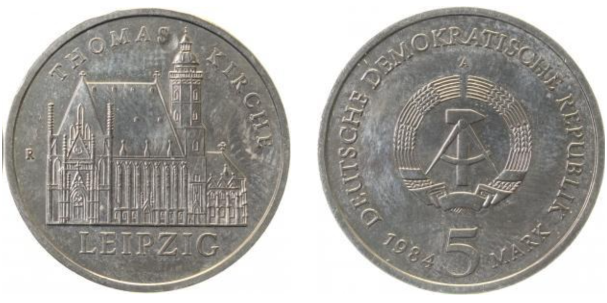 5 Mark DDR Thomaskirche "Vollmond" Schrötlingsfehler ! J1598 5 Mark