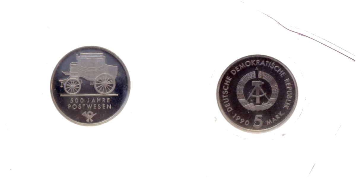 5 Mark DDR 1990 500 Jahre Postwesen Polierte Platte