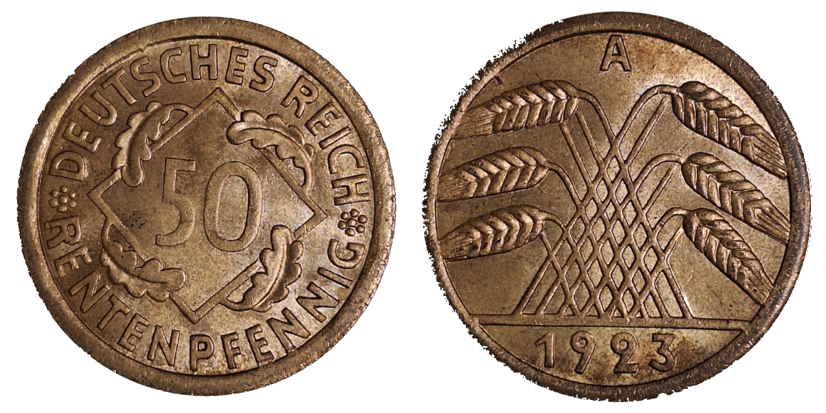 50 Rentenpfennig 1923 A Stgl mattes Prachtstück J 310
