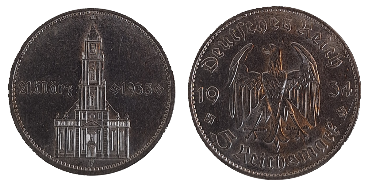 5 Reichsmark 1934 F Garnisonkirche mit Datum vz J 356