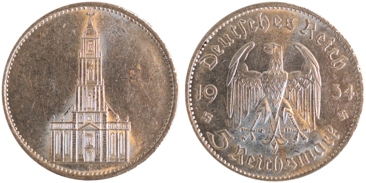 5 Reichsmark 1934 F Garnisonkirche J357 vz/st