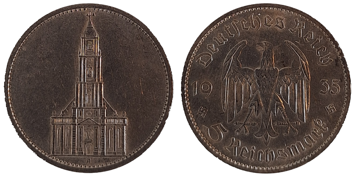 5 Reichsmark 1935 A Garnisonkirche J357, fast Vorzüglich