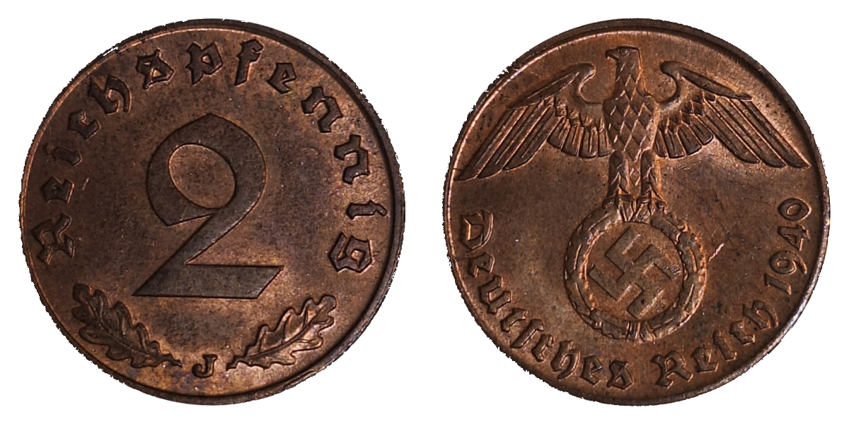 2 Reichspfennig 1940 J prfr/stgl J 362