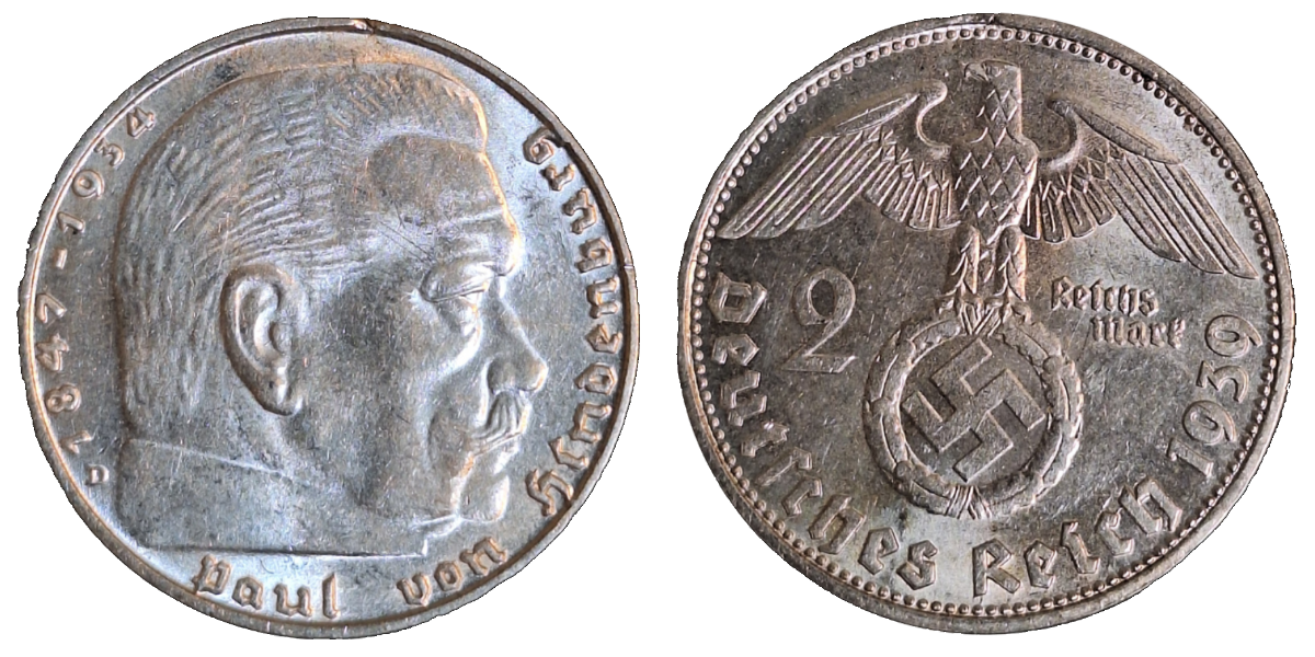2 RM Hindenburg 1939 D prfr. Selten in dieser Erhaltung