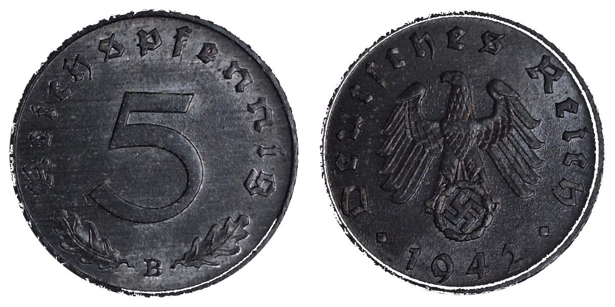 5 Pfennig 1942 B prfr!! in dieser Qualität sehr selten J 370