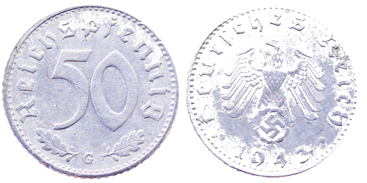 50 Reichspfennig 1943 G ss/vz 2 kleine Randkerben