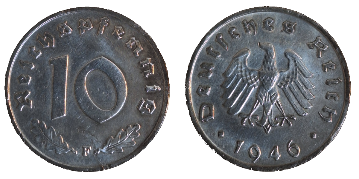 10 Reichspfennig 1946 F ss Alliierte Besatzung, gereinigt J 375