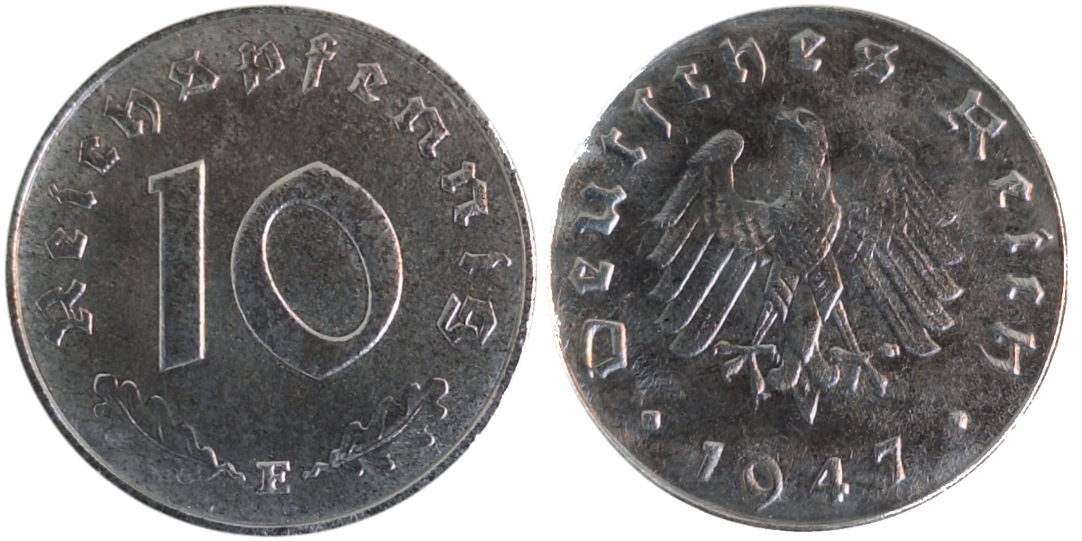 10 Pfennig 1947 E ss/vz gereinigt