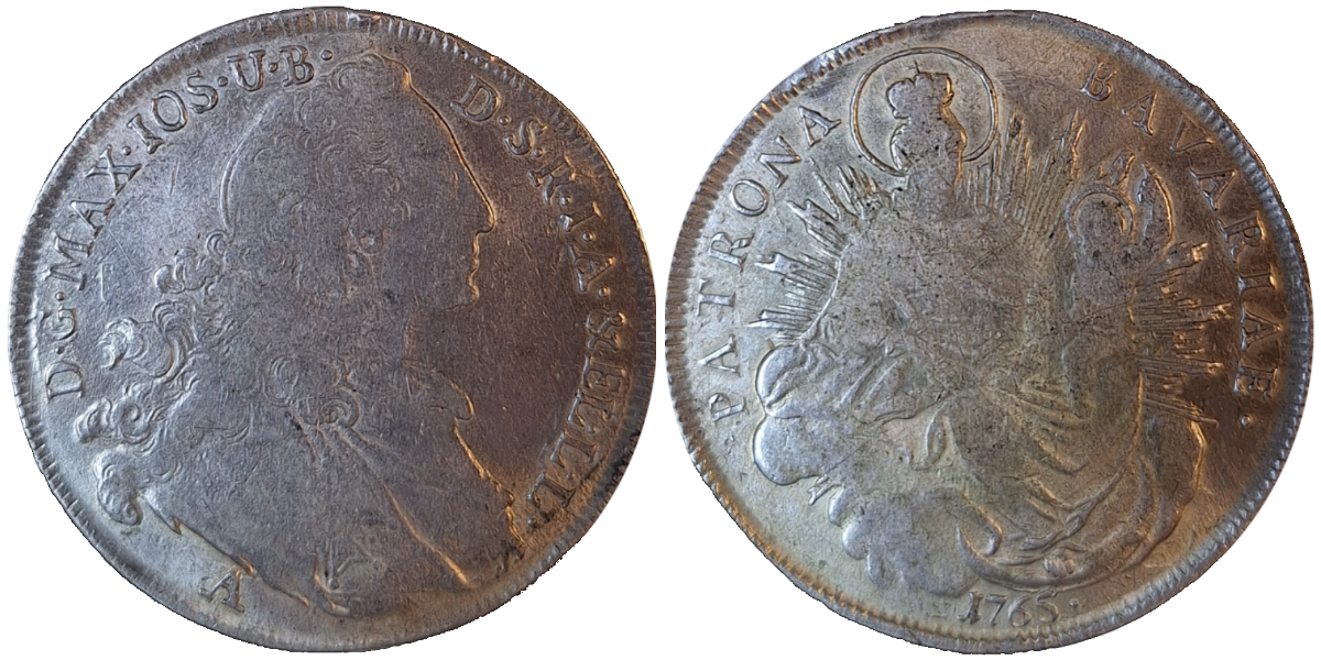 1 Madonnenthaler 1765 Bayern s/ss, am Rand bestossen, Maximillian