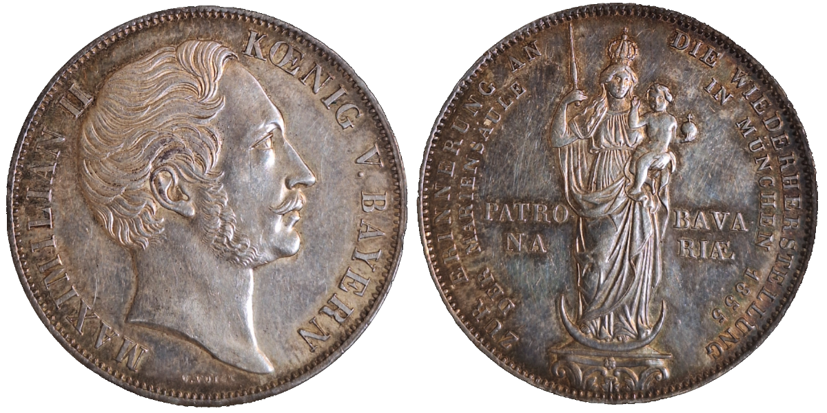 1 Doppelgulden 1855 Bayern Mariensäule in München Dav 604, AKS 168 J 84,kl. Kratzer
