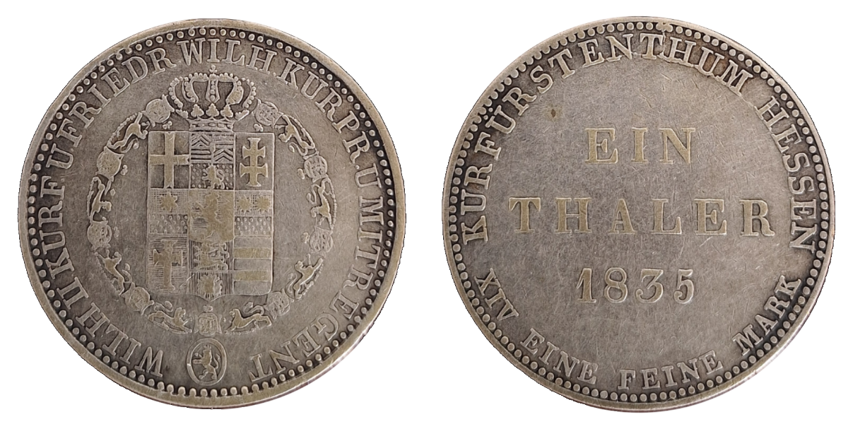 Taler Hessen -Kassel 1835 Dav 692, AKS 46 J 32 Wilhelm II Mitregent FR. Wilhelm