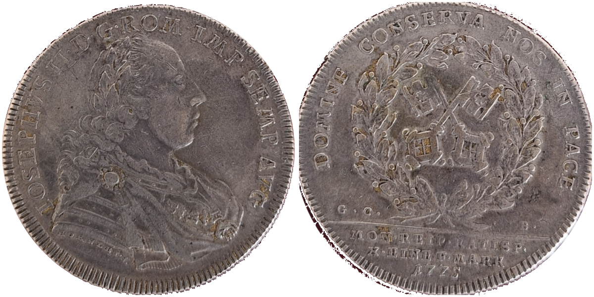 1 Taler 1775 Regensburg Joseph II, Stadt Regenburg Sehr Schön, minimal justiert
