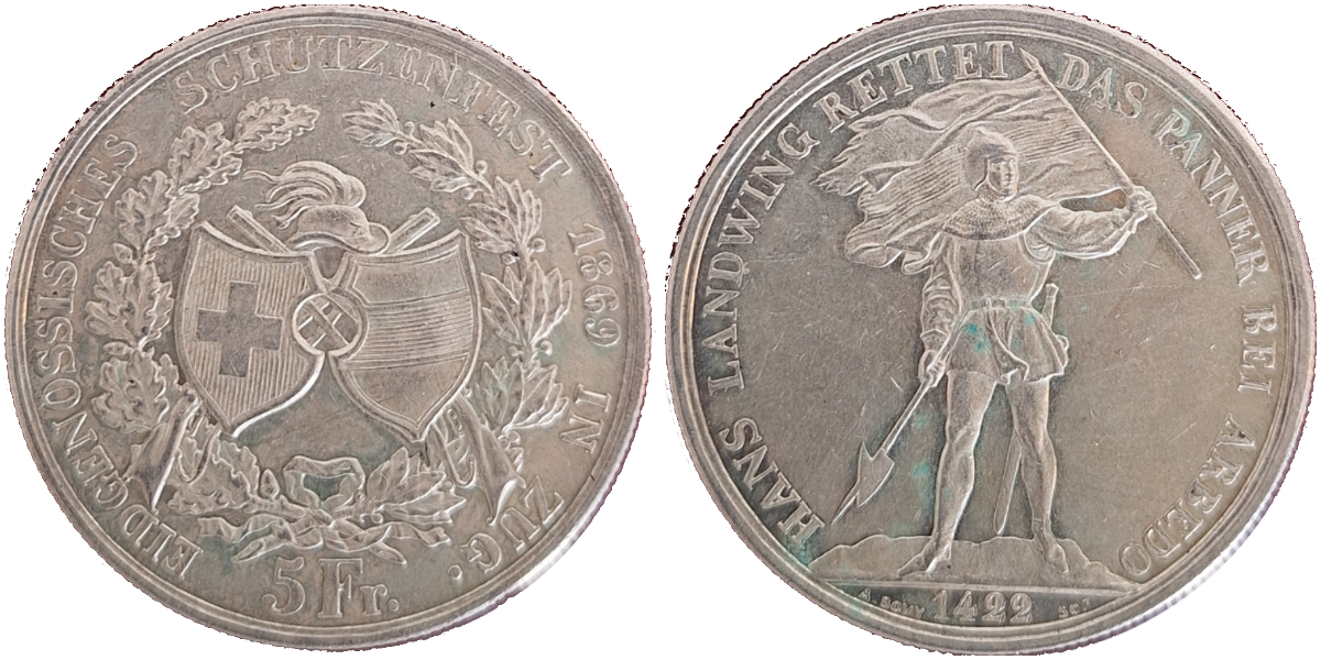 5 Franken Schweiz 1869 B Schützenfest, Hans Landwing