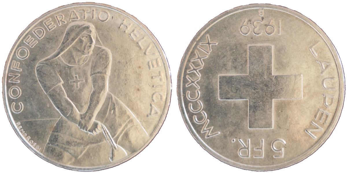 1 Franken Schweiz 1939 600 Jahre Schlacht von Laupen ss/vz !!!!!!