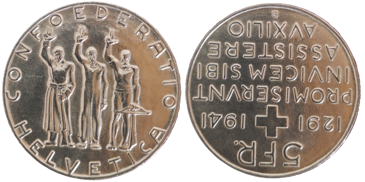 5 Franken Schweiz 1941 B prfr/Stgl