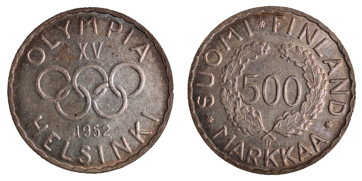 500 Markkaa Finnland 1952 XV. Olympische Sommerspiele, Helsinki 1952 aussergewöhnlich gute Erhaltung mit beginennde Patina