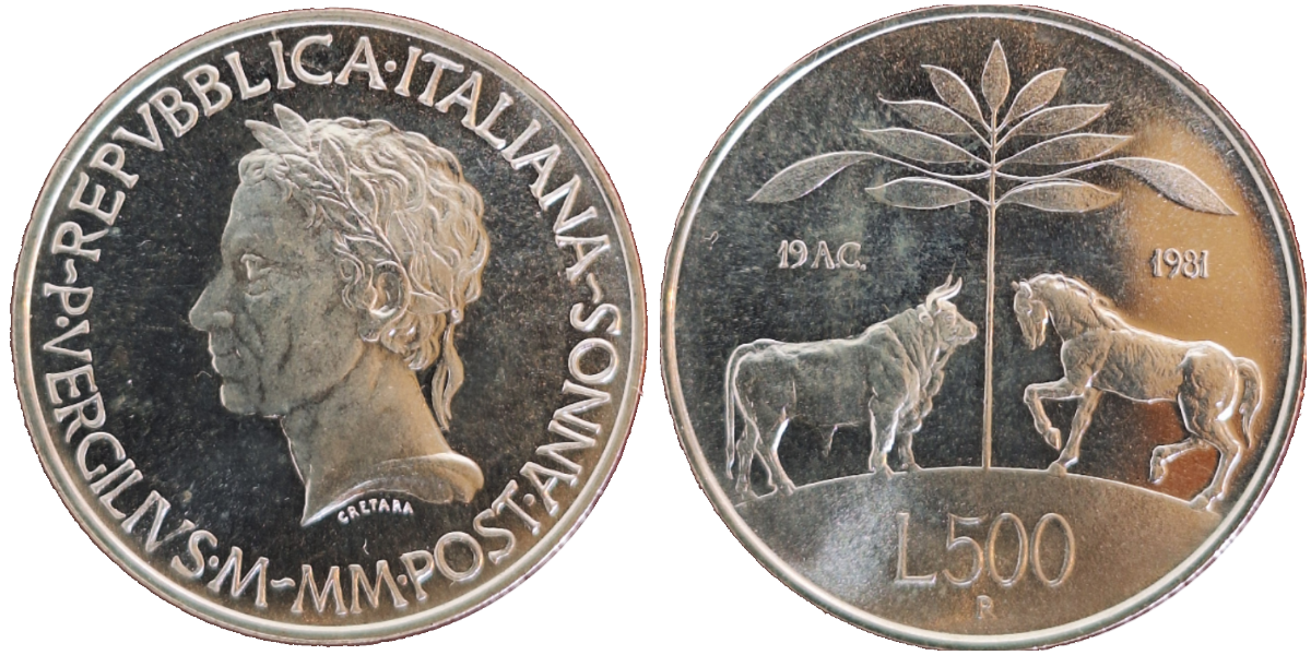 500 Lira Italien 1981 Virgil stgl. fein, Prooflike selten i.d Qualität
