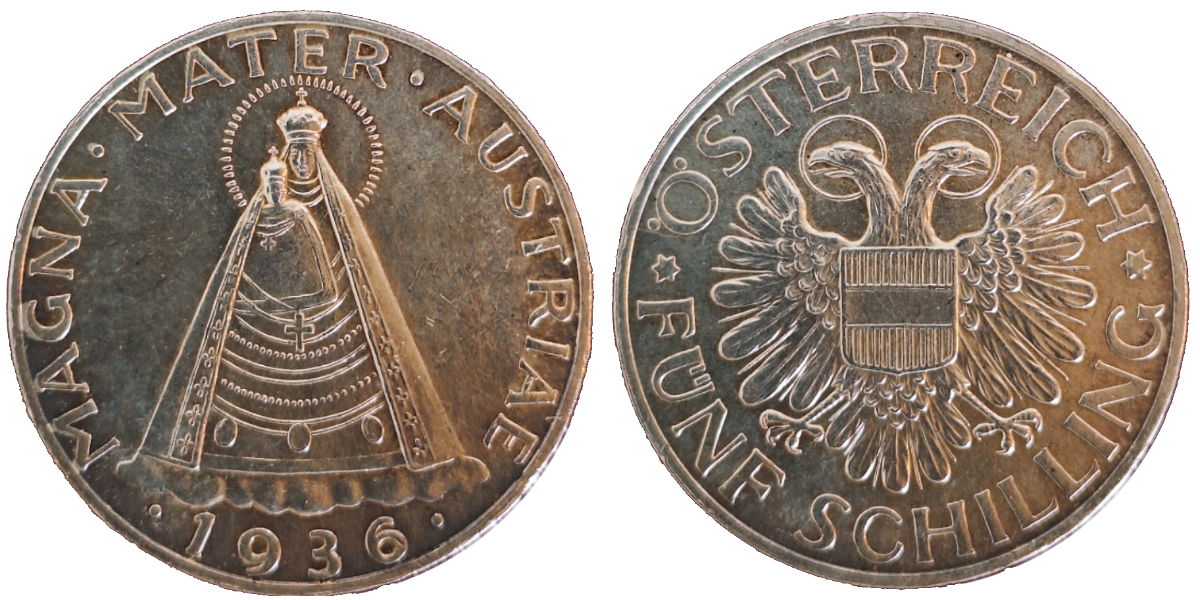 5 Schilling 1936 Marienbild KM# 2853 vz/stgl