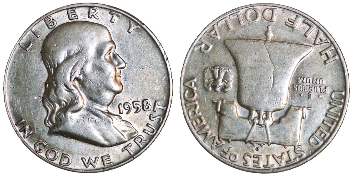 1/2 Dollar 1958 100 Jahre Benjamin Franklin Freiheitsgloche vz