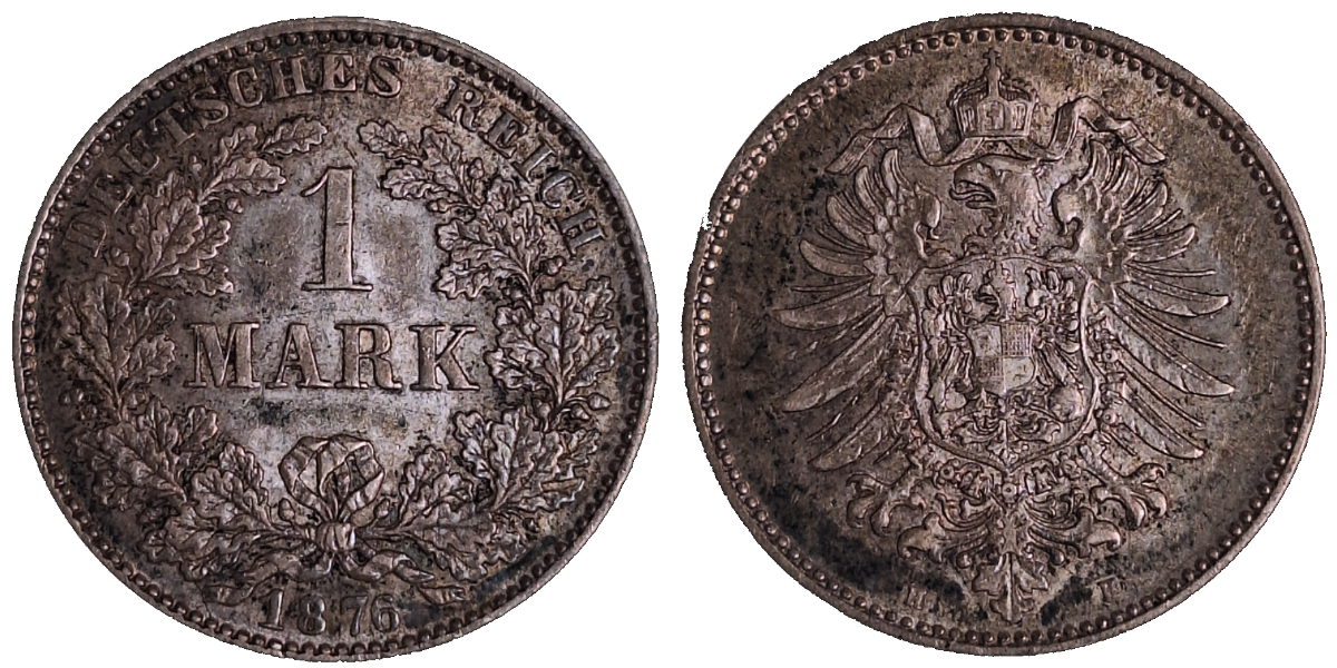 1 Mark 1876 H ss/vz, selten in der Erhaltung J 009