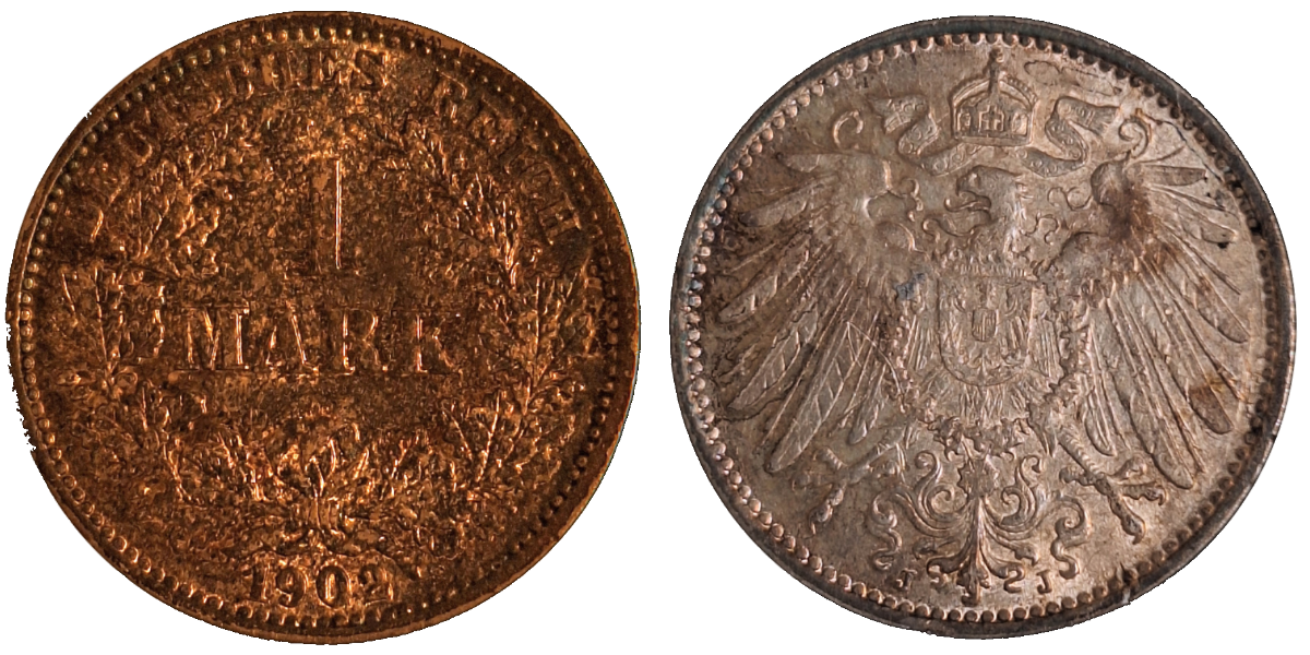 1 Mark 1902 J, herrliche Patina, VZ+