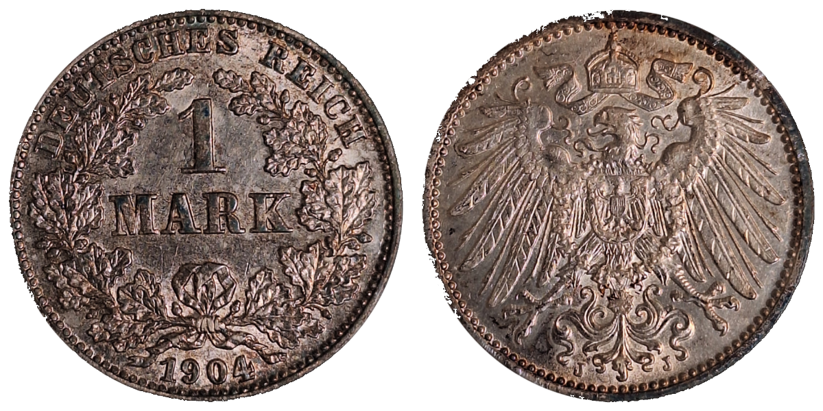 1 Mark 1904 J vz+ !!! Deutsches Reich J 017