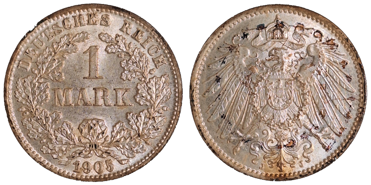 1 Mark 1905 J prfr/stgl OriginalfarbeInklusiv Expertise Z261014-S3