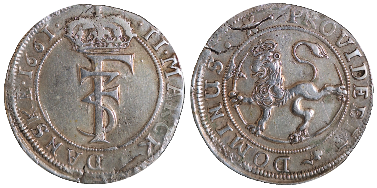 2 Mark Danske 1661, ss/vz, Schrötlingsriß Friedrich III