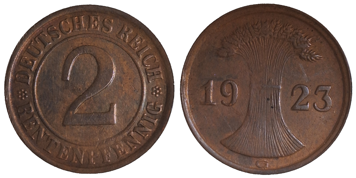 2 Pfennig 1923 G, vz/st