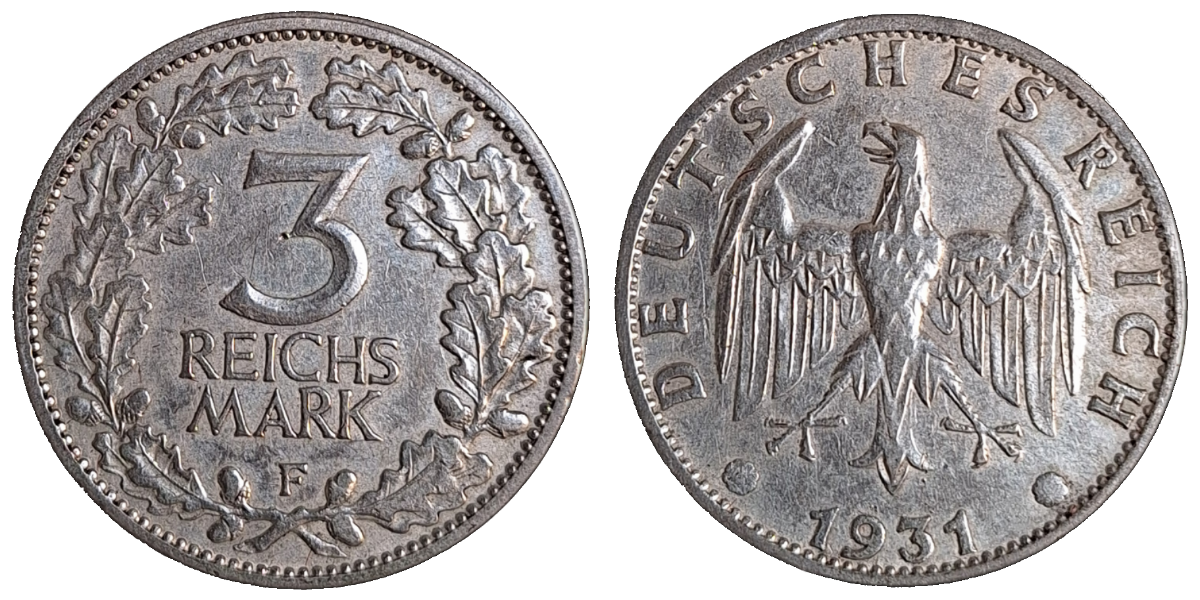 3 Reichsmark 1931 F J 349 RM ss/vz