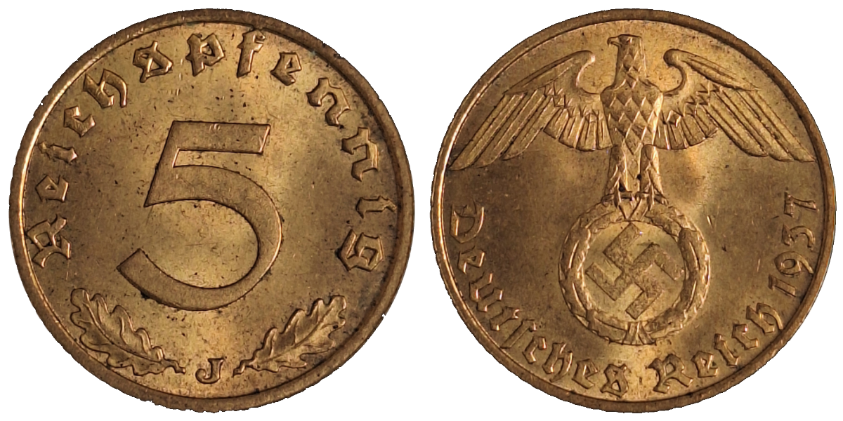 5 Reichspfennig 1937 J f.prfr J 363 5 Pfennig