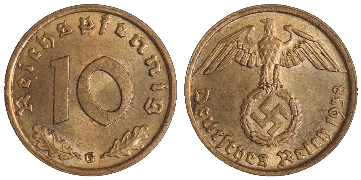 10 Reichspfennig 1938 G J364 Drittes Reich f.prf.