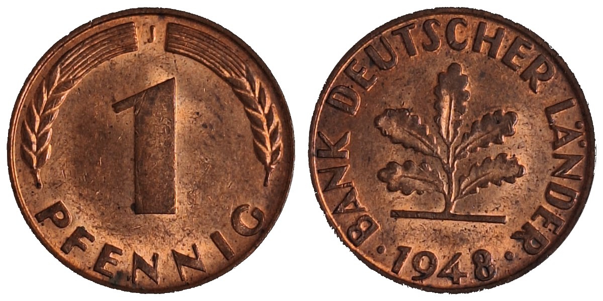 1 Pfennig 1948 J f.bfr. Bank Deutscher Länder selten !!!