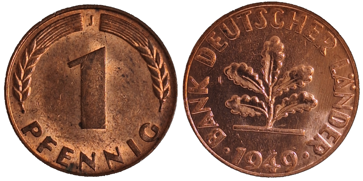 1 Pfennig 1949 J bfr/stgl Bank Deutscher Länder