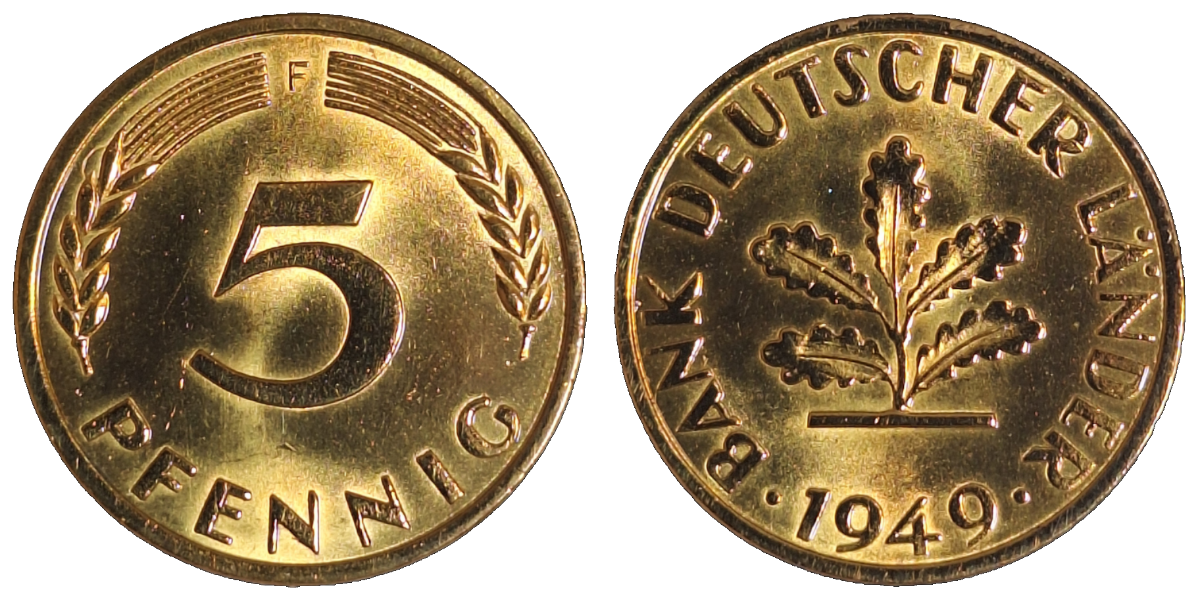 5 Pfennig 1949 F Bank Deutscher Länder stgl Originalfarbe