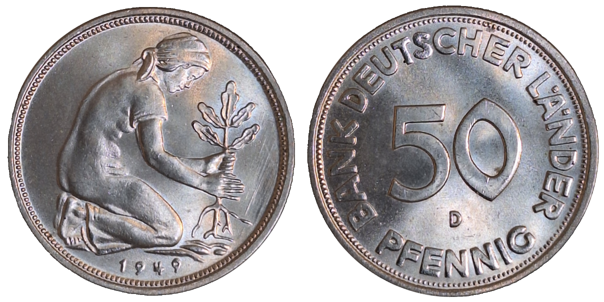 50 Pfennig 1949 D bfr/stgl. Bank Deutscher Länder