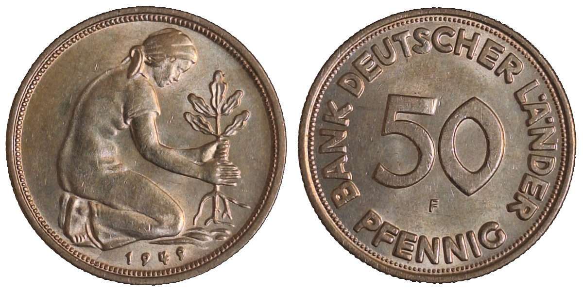 50 Pfennig 1949 F J339 bfr/stgl Bank Deutscher Länder