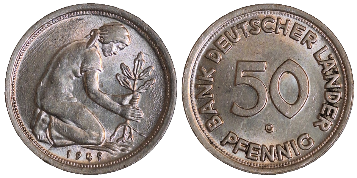 50 Pfennig 1949 G bfr J379 bfr Bank Deutscher Länder