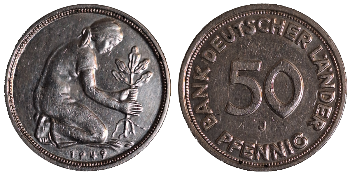 50 Pfennig 1949 J Bank Deutscher Länder vz/stgl