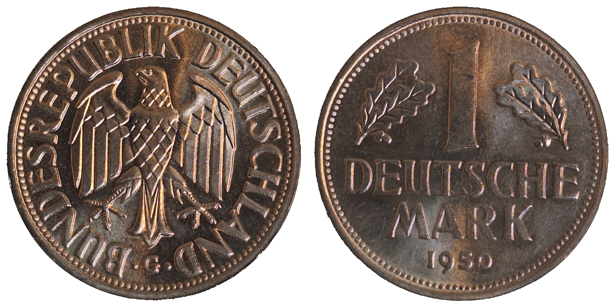 1 Deutsche Mark 1950 G stgl/fein matt, TOP Prachtexemplar 1 DM