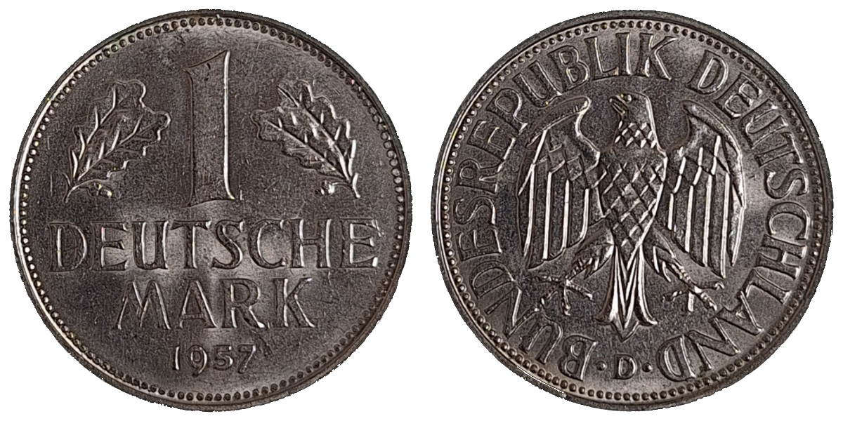 1 Deutsche Mark 1957 D f bfr zaponiert J 385 1 DM