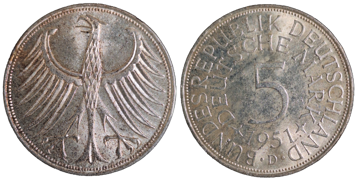 5 Deutsche Mark 1951 D fast bfr 5 DM