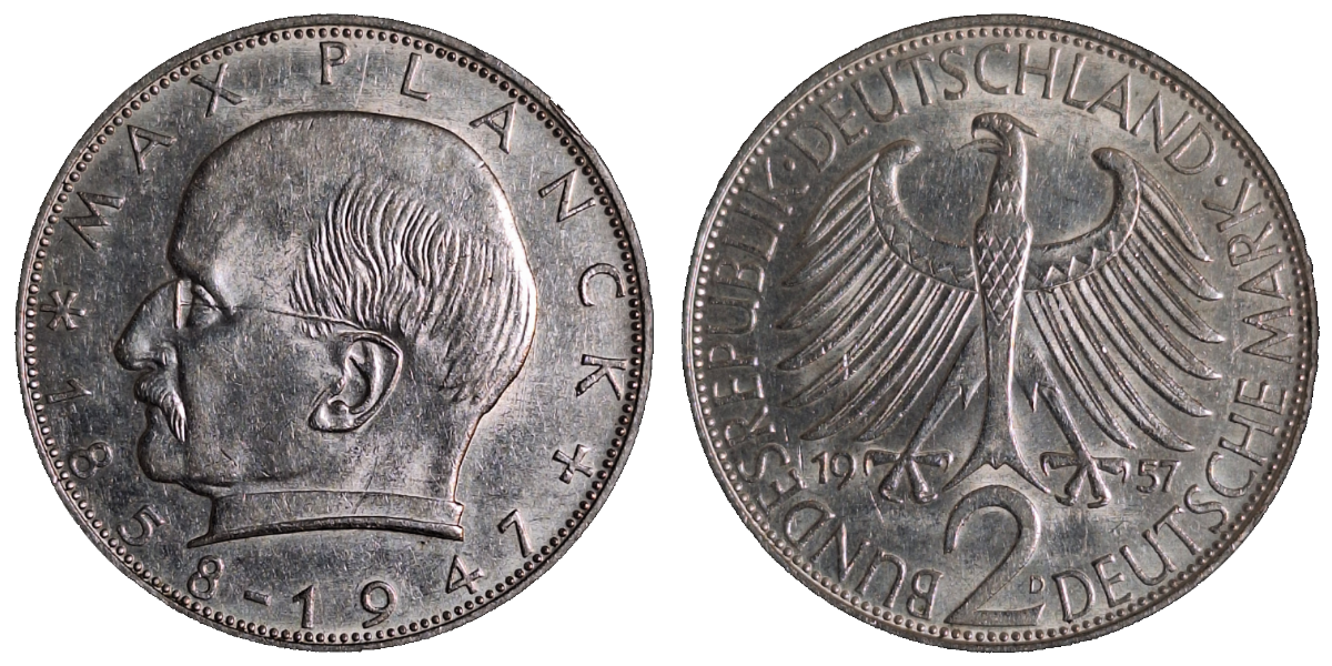 2 Deutsche Mark Max Planck 1957 D vz J392 2 DM