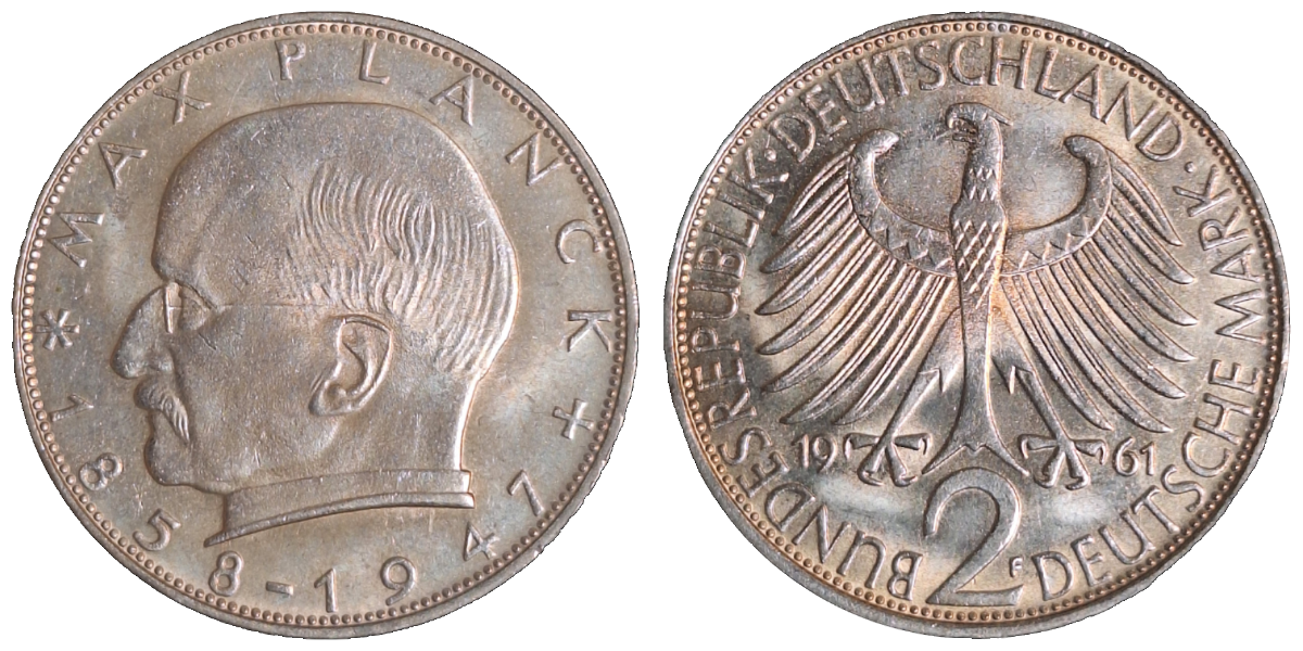 2 Deutsche Mark Max Planck 1961 F bfr