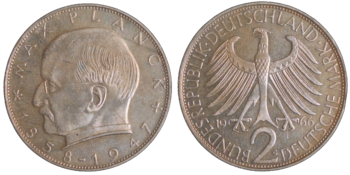 2 Deutsche Mark Max Planck 1966 G bfr 2 DM