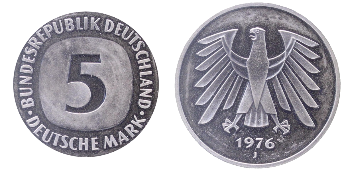 5 Deutsche Mark Proof 1976 J J415 Polierte Platte 5 DM
