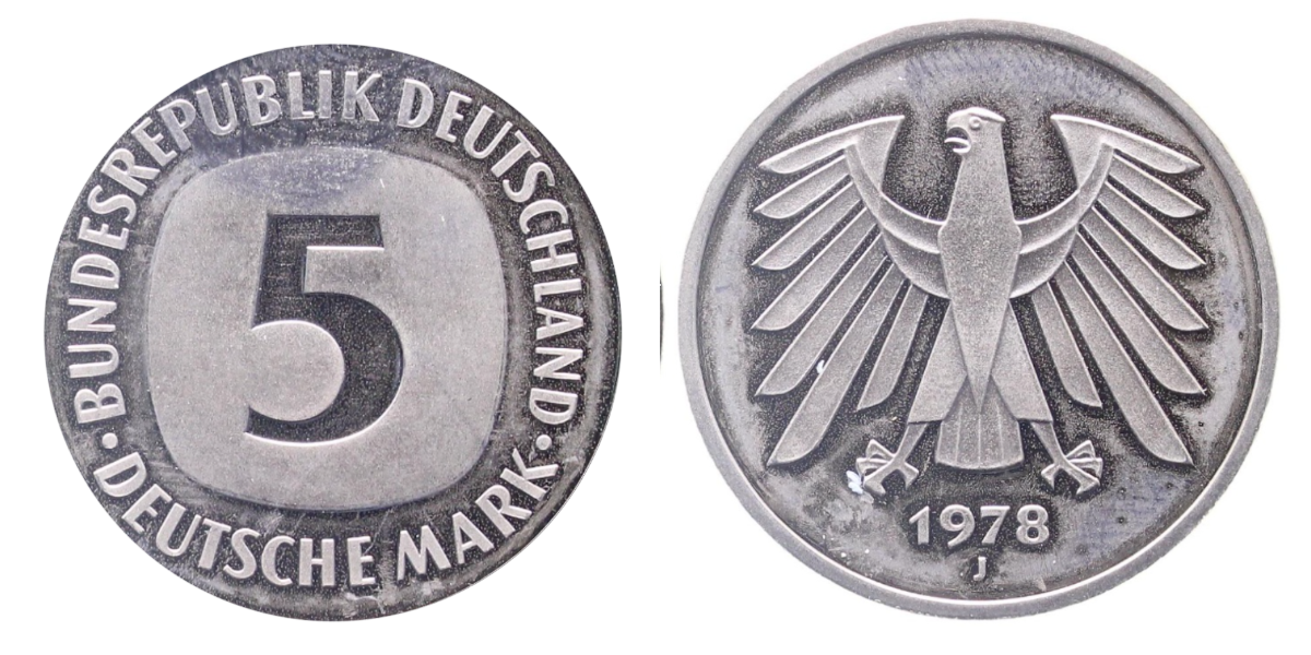 5 Deutsche Mark 1978 J J415 Polierte Platte 5 DM