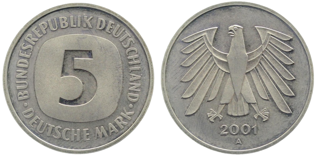 5 Deutsche Mark 2001 A PP- Proof- J415 5 DM