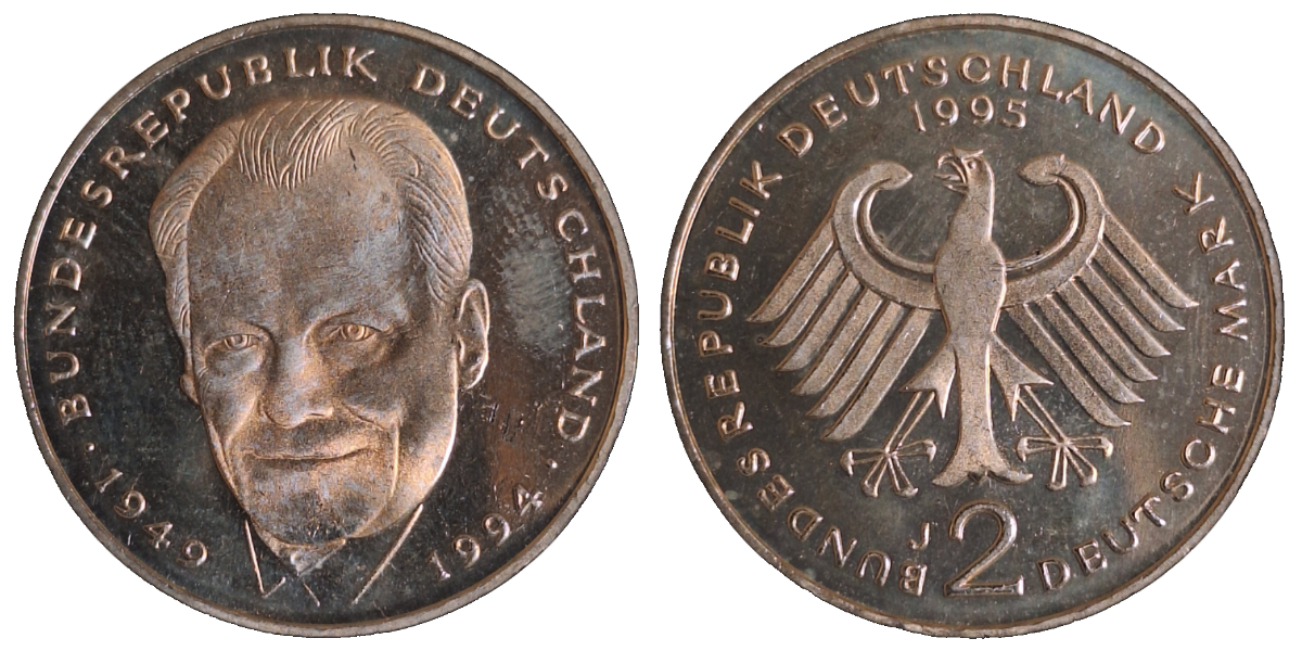 2 Deutsche Mark 1995 J Brandt J459 stgl Erstabschlag 2 DM