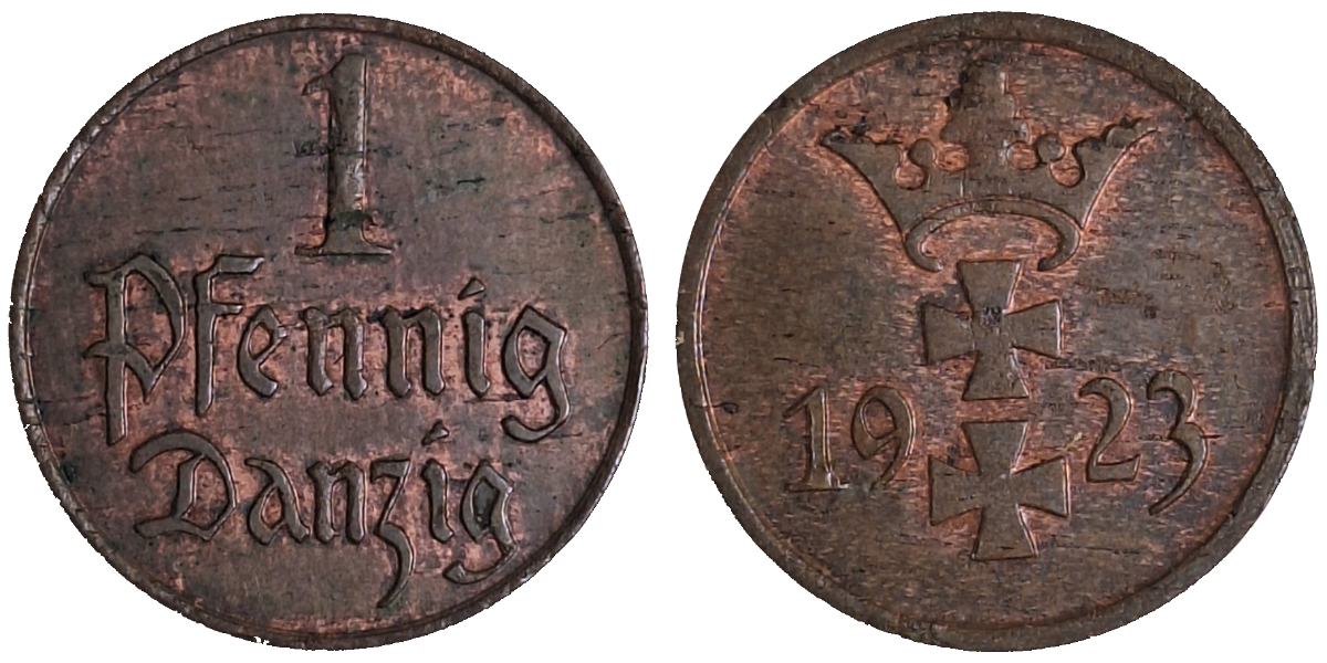 1 Pfennig Danzig 1923 Gdansk, vz etwas fleckig